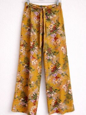 E&M Mustard Floral Wide Leg Pants – Size L